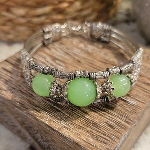 Silver and Pale Green Stone Bracelet